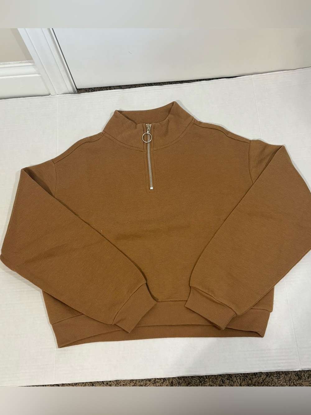 Womens Half-Zip Mock Neck Sweater - Brown